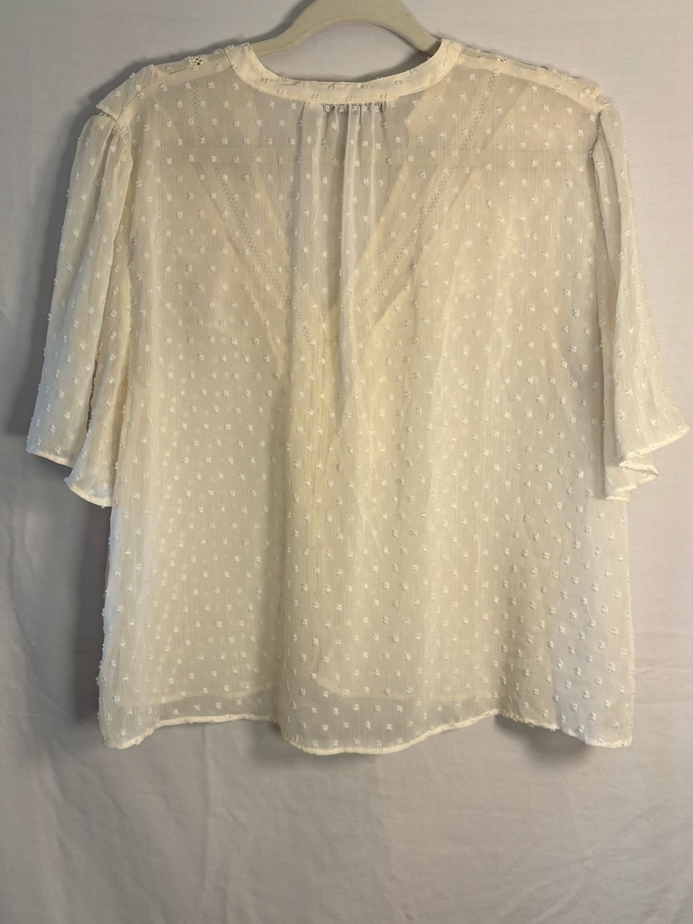ZARA Ivory Dot Ruffle Button-Front Blouse - Picture 9 of 10